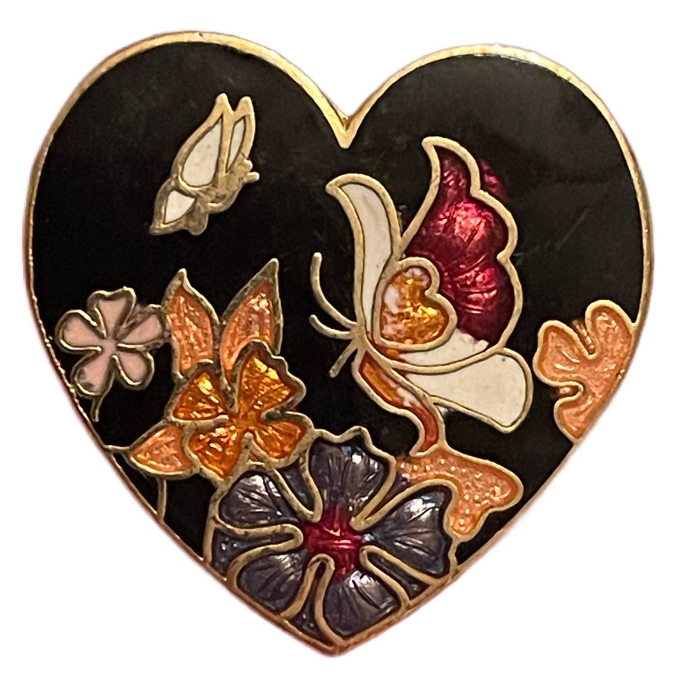 Vintage Cloisonné Heart Pin